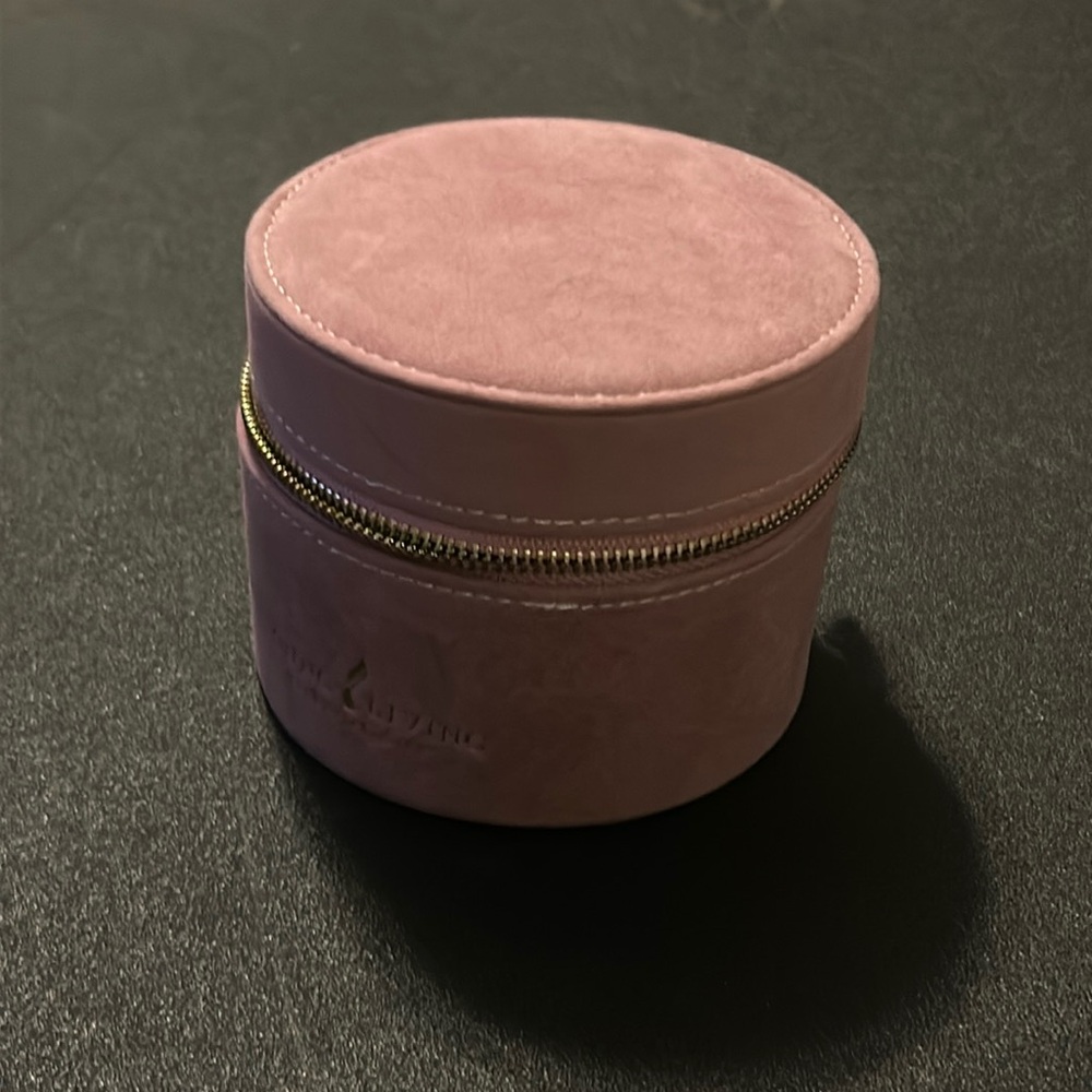 Young Living Pink Velvet Round Essential Oil Organizer with Gold Zipper